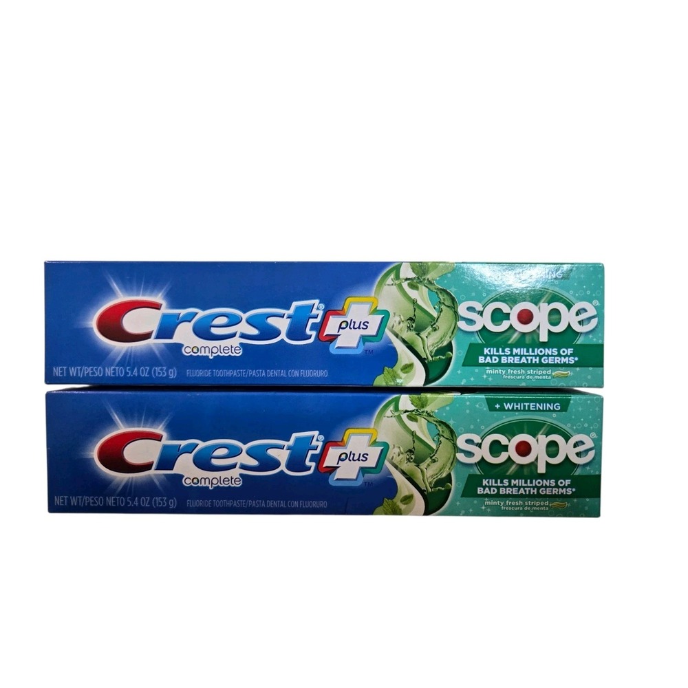 Crest Complete Plus Scope Whitening Toothpaste Minty Fresh Striped 5.4oz 2 Pack